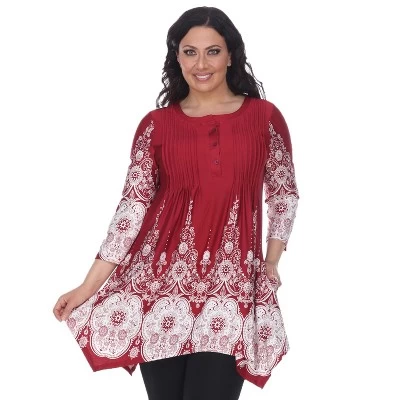 Women's Plus Size 3/4 Sleeve Printed Dulce Tunic Top - White Mark - Image 3