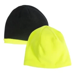 MUK LUKS Quietwear Unisex Reversible Fleece Beenie, High Vis Green/Black, One Size Fits Most