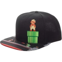 Super Mario Video Game 8-Bit Black Snapback Hat For Mens