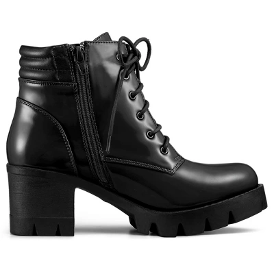 Allegra K Women's Chunky Heel Lace Up Zipper Combat Boots - Image 4