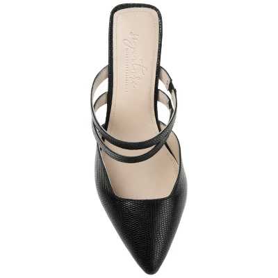 Journee Signature Womens Genuine Leather Kaitlynn Mules Low Block Heel Almond Toe Pumps - Image 3