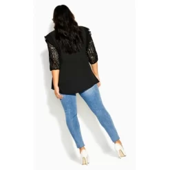 Women's Plus Size Lace Breeze Top - Black | CITY CHIC