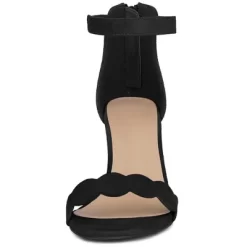 Perphy Scalloped Heel Ankle Strap Chunky Heels Sandals For Women