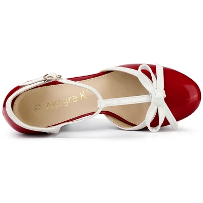 Allegra K Women's Platform Bow T-Strap Chunky Heels Pumps - Image 4