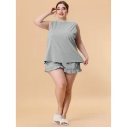 Agnes Orinda Women Plus Size Comfy Sleeveless Tank Top Loungewear Pajamas Set