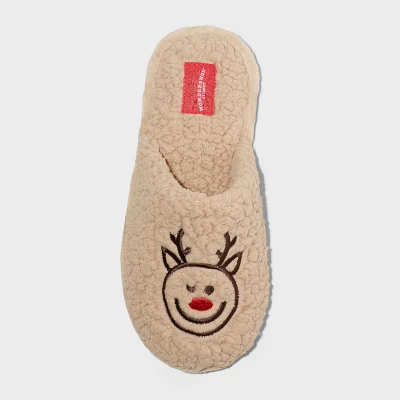 Women's Holiday Reindeer Happy Face Scuff Slippers - Wondershop™ Brown - Image 2
