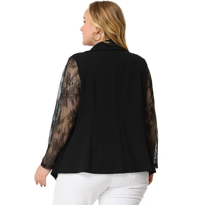 Agnes Orinda Women's Plus Size Work Flat Collar Notch Lapel Lace Front Blazers - Image 3
