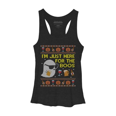 Women's Design By Humans Funny Here For The Boos Ugly Halloween Sweater By DragonTee Racerback Tank Top - Image 7