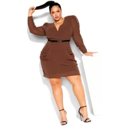 Women's Plus Size Wrap Affair Dress - Truffle | CITY CHIC
