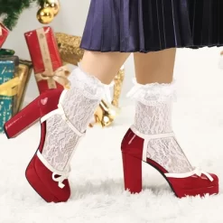 Allegra K Women's Platform Bow T-Strap Chunky Heels Pumps