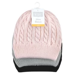 Hudson Baby Family Knitted Caps 3pk, Pink Black