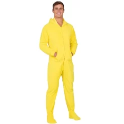 Footed Pajamas - Lemon Yellow Adult Hoodie Fleece Onesie