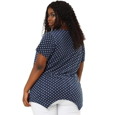Agnes Orinda Women's Plus Size V Neck Asymmetric Polka Dots Top - Image 4