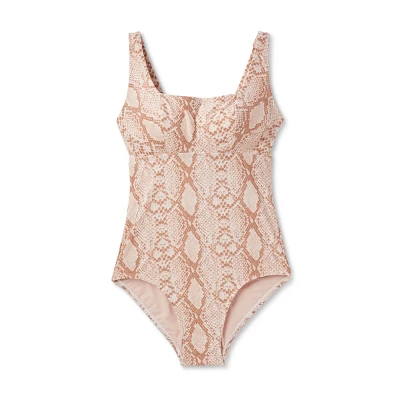 Women's Post Mastectomy Square Neck Full Coverage One Piece Swimsuit - Kona Sol™ Snake Print - Image 3
