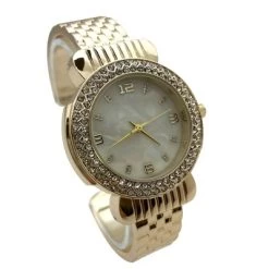 Olivia Pratt Round Face Rhinestone Bezel Bangle Women Watch