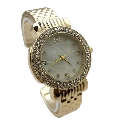 Olivia Pratt Round Face Rhinestone Bezel Bangle Women Watch