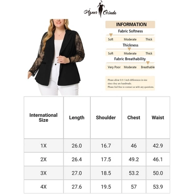 Agnes Orinda Women's Plus Size Work Flat Collar Notch Lapel Lace Front Blazers - Image 5