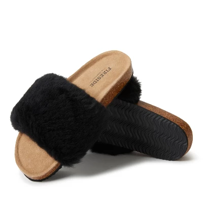 Fireside By Dearfoams Women's Canberra Genuine Shearling Band Footbed Slide Slippers