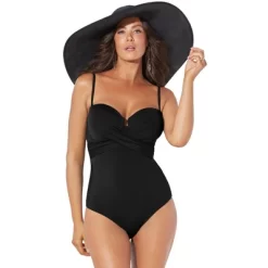 Swimsuits For All Women’s Plus Size Twist Underwire Bandeau One Piece Swimsuit
