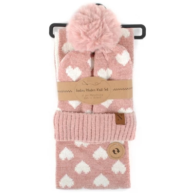 Women's 2pc Reversible Hearts Hat & Infinity Scarf Set - Image 5