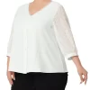 Agnes Orinda Women's Plus Size Spring Elegant Lace Sleeve Button-Down Blouse