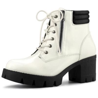 Allegra K Women's Chunky Heel Lace Up Zipper Combat Boots - Image 11