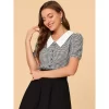 Allegra K Women's Plaid Puff Sleeve Blouse Contrast Collar Button Down Shirt Tops