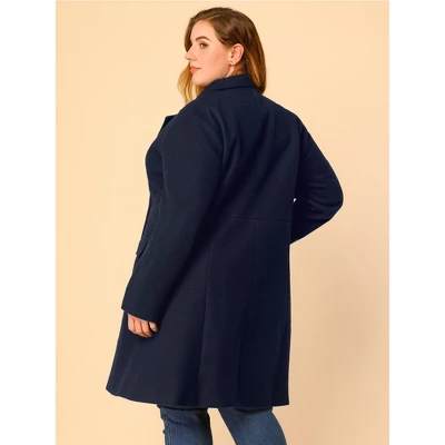 Agnes Orinda Women's Plus Size Winter Peacoat Notched Lapel Double Breasted Long Overcoats - Image 4