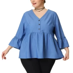 Agnes Orinda Women's Plus Size Lantern Sleeve Ruffle Peplum Babydoll Dressy Blouse