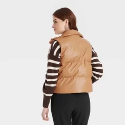 Women's Faux Leather Puffer Vest - A New Day™