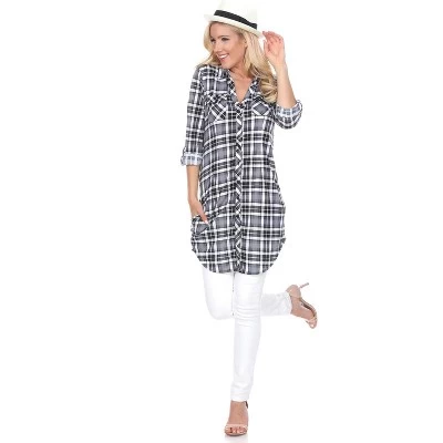Women's Piper Stretchy Plaid Tunic With Pockets - White Mark - Image 4