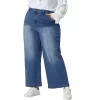 Agnes Orinda Women's Plus Size Wide Leg Baggy Washed Stretch With Pockets Denim Ankle Jeans