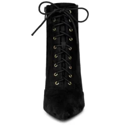 Allegra K Women's Pointy Toe Lace Up Side Zip Stiletto Heels Ankle Boots