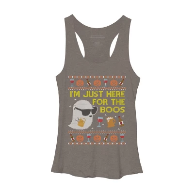 Women's Design By Humans Funny Here For The Boos Ugly Halloween Sweater By DragonTee Racerback Tank Top - Image 3