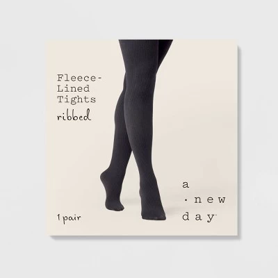 Women's Ribbed Fleece Lined Tights - A New Day™