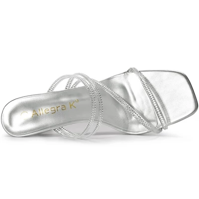 Allegra K Women's Rhinestone Strappy Kitten Heel Slide Heels Sandals - Image 3