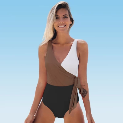Women's Color Block Tie Side One Piece Swimsuit - Cupshe - Image 9