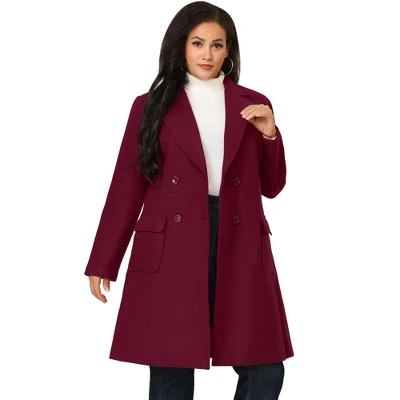 Agnes Orinda Women's Plus Size Winter Peacoat Notched Lapel Double Breasted Long Overcoats - Image 15