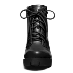 Allegra K Women's Chunky Heel Lace Up Zipper Combat Boots