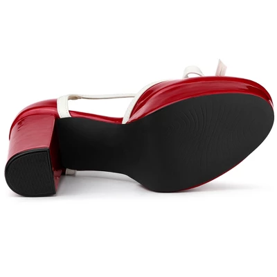 Allegra K Women's Platform Bow T-Strap Chunky Heels Pumps - Image 5