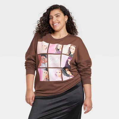 Women's Barbie Squares Cozy Graphic Sweatshirt - Brown - Image 2