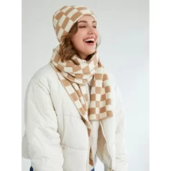 Shiraleah Tan And White Check Tanner Beanie