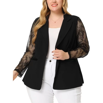 Agnes Orinda Women's Plus Size Work Flat Collar Notch Lapel Lace Front Blazers - Image 6
