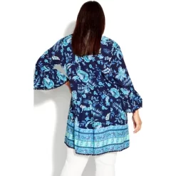 Women's Plus Size Aurora Border Tunic - Navy | AVENUE