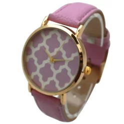Olivia Pratt Lavender Geometric Pattern Leather Strap Watch