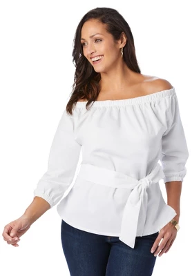 Jessica London Women’s Plus Size Off-The-Shoulder Denim Tunic - Image 3