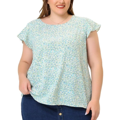 Agnes Orinda Women's Plus Size Floral Short Sleeve Casual Blouse - Image 12