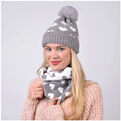 Women's 2pc Reversible Hearts Hat & Infinity Scarf Set - Image 4