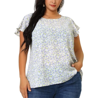 Agnes Orinda Women's Plus Size Floral Short Sleeve Casual Blouse - Image 7