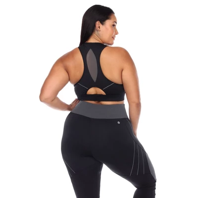 Plus Size Cut Out Back Mesh Sports Bra - White Mark - Image 2